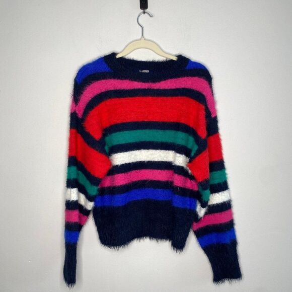 a new day Sweaters - A NEW DAY Multi-coloured Striped Fuzzy Sweater | Size: S